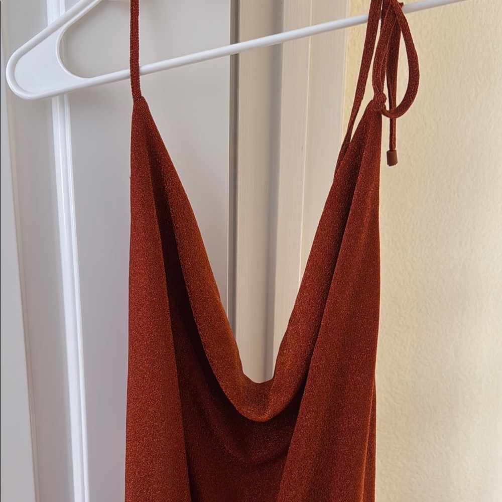 Rust Orange Sparkle Cowl Neck Mini Dress